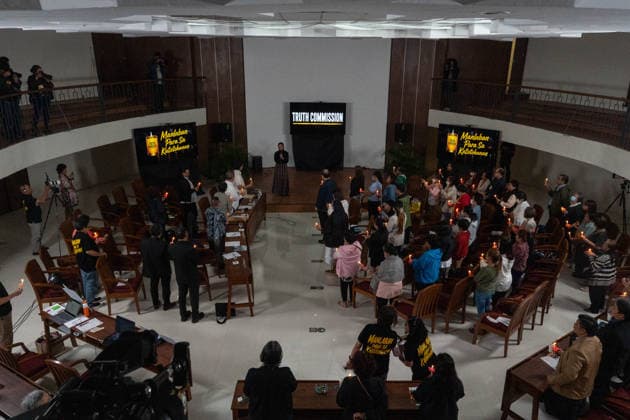 August 14, 2026, Manila, Metro Manila, Philippines: The Philippine Truth Commission, composed of human rights workers and clergy people, hosts its first public truth-telling session, this morning of August 14 in the Pope Pius XII Center in Manila. The commission discussed the case of Raymart Siapo, a 19 year victim of the former Duterte Administrationâ€⠢s ‘War on Drugs. According to Luzviminda Siapo, the mother of Raymart who spoke before the commission, his son was abducted and killed by 14 unidentified individuals. Manila Philippines - ZUMAp220 20260814_zip_p220_020 Copyright: xCharlesxPerezx