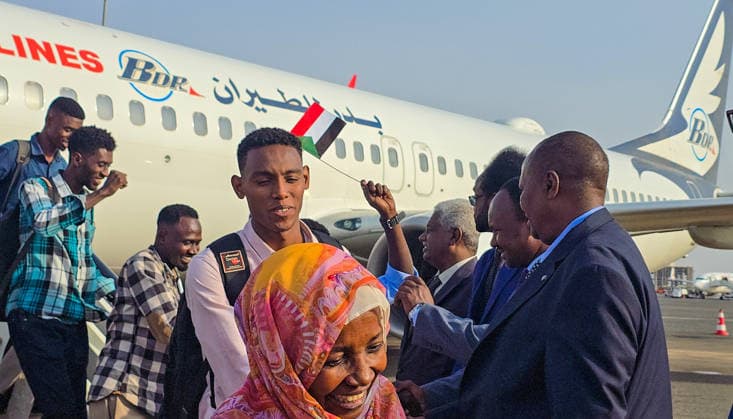 150 Sudanese return home from Kampala under voluntary return program KHARTOUM, SUDAN - AUGUST 16: Sudanese citizens disembark from a plane carrying 150 people from Kampala, Uganda, under a voluntary return program to Khartoum, Sudan, on August 16, 2026, as residents continue returning to the capital after the Sudanese army regained full control of the city on May 21, 2025, amid the ongoing economic and humanitarian crisis caused by the conflict that began between the army and the Rapid Support Forces (RSF) on April 15, 2023. Nezar Abdallah Basheer Anadolu Khartoum Sudan. Editorial use only. Please get in touch for any other usage. Copyright: x2026xAnadoluxNezarxAbdallahxBasheerx