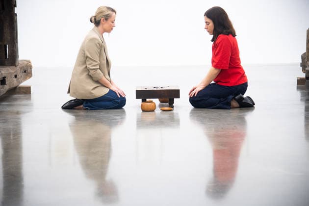 Gabriel Orozco s Chronotopic Exhibition Photocall at White Cube Bermondsey, London, UK Staff members view Visible Labor (2015) by Gabriel Orozco featuring acrylic on wood, Buddha figures, miniature car models, a GO board game and stones at a photocall for artist Gabriel Orozco s solo exhibition Chronotopic at White Cube Bermondsey, London, England, UK on Monday 14 September, 2026., Credit:Justin Ng Avalon UK, England, London, White Cube Bermondsey Copyright: xJustinxNgx xAvalonx 1134492450