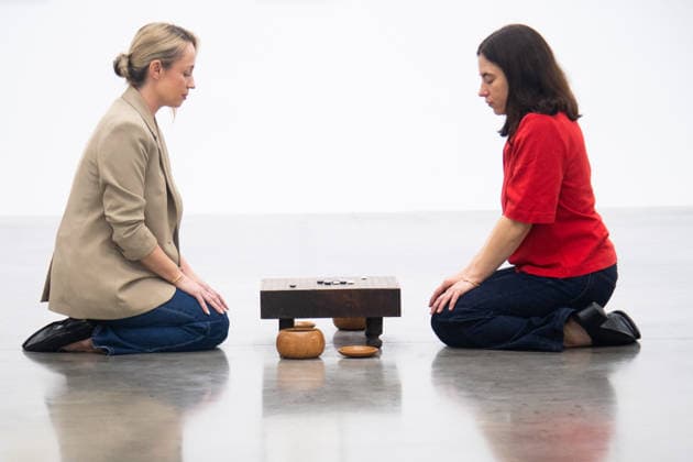 Gabriel Orozco s Chronotopic Exhibition Photocall at White Cube Bermondsey, London, UK Staff members view Visible Labor (2015) by Gabriel Orozco featuring acrylic on wood, Buddha figures, miniature car models, a GO board game and stones at a photocall for artist Gabriel Orozco s solo exhibition Chronotopic at White Cube Bermondsey, London, England, UK on Monday 14 September, 2026., Credit:Justin Ng Avalon UK, England, London, White Cube Bermondsey Copyright: xJustinxNgx xAvalonx 1134492452