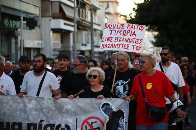 September 18, 2026, Keratsini, Attica, GREECE: Magda Fyssa, mother of murdered musician Pavlos Fyssas, marches with demonstrators during an anti-fascist march marking the 13th anniversary of her son s murder in Keratsini, near Athens, Greece, September 18, 2026. Keratsini GREECE - ZUMAx103 20260918_zip_x103_005 Copyright: xHarrisxXanthopoulosx