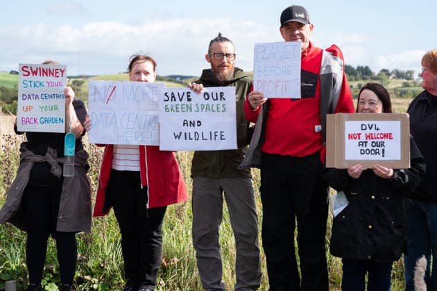 September 20, 2026, Chapelhall, Scotland, UK: Residents and their supporters opposed to plans for a hyperscale data centre in Chapelhall, North Lanarkshire, held a protest at the site of the proposed 24 acre development. They cite concerns that the 100MW development, which could eventually form part of a larger 500MW AI Growth Zone in the area, will have negative impacts on local traffic, noise levels, energy infrastructure and wildlife habitat. Chapelhall UK - ZUMAs357 20260920_zip_s357_016 Copyright: xCameronxScottx