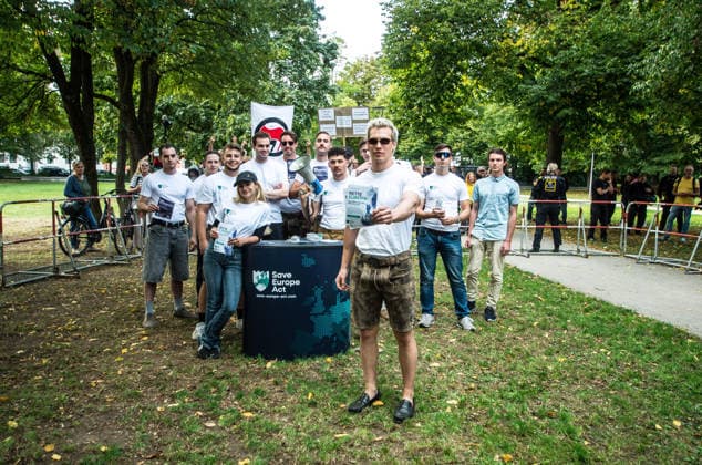 September 20, 2026, Munich, Bavaria, Germany: Coinciding with Oktoberfest, a group of right-extremists from the Identitaere Bewegung held a rally under the Banner of the Save Europe Act which includes, according to them, guidelines for the so-called Remigration. Some members discussed Remigration to include non-native born Germans, as they feel they can never be German, even if they hit all integration points. Critics in Germany see it as eyebrow-raising that the Identitaere leader, Martin Sellner, is an Austrian that is essentially making German policy and can play a greater role in government should the AfD take power. Munich Germany - ZUMAb160 20260920_abp_b160_001 Copyright: xSachellexBabbarx