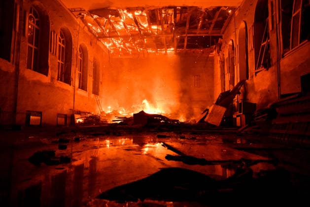 Historic building of Zaporizhzhia National University struck by Russian army A fire, caused by an overnight Russian drone attack, rages in Academic Building No. 3 of Zaporizhzhia National University in the Oleksandrivskyi district of Zaporizhzhia, Ukraine, September 21, 2026. The building, a cultural heritage site and architectural monument of local significance, was formerly the Oleksandrivsk Girls™ Gymnasium, built in 1902. A significant portion of the historic structure burned down in the attack. Buildings No. 4 and No. 5 also sustained damage, with windows shattered. The Russian strike additionally destroyed a shopping centre and damaged multi-storey residential blocks. Six people were injured., Credit:Dmytro Smolienko Ukrinform A Copyright: xDmytroxSmolienkox xUkrinformx xAvalonx 1137024834