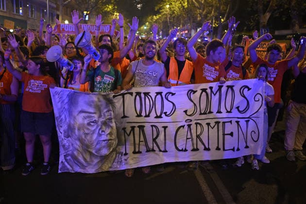 Demonstrations held across Spain against housing crisis MADRID, SPAIN - SEPTEMBER 23: Demonstrators gather in Madrid, Spain, on September 23, 2026, to protest the housing crisis, the top priority issue for society in polls across Spain, triggered by the eviction of 87-year-old Mari Carmen, who was forced out of her home of 70 years by court order and police enforcement after she could no longer afford the rent. Thousands of people assembled in front of a property purchased as an office with public funds by Isabel Diaz Ayuso, President of the Community of Madrid, which was put up for sale for 6.3 million euros following public backlash, to call for Mari Carmen s return to her home. Burak Akbulut Anadolu Madrid Spain. Editorial use only. Pl Copyright: x2026xAnadoluxBurakxAkbulutx