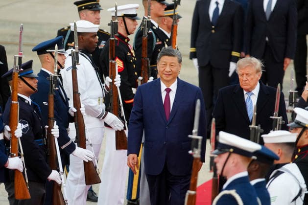 September 23, 2026, Camp Springs, Maryland, USA: Xi Jinping, China s president, and US President Donald Trump during an arrival ceremony at Joint Base Andrews, Maryland, US, on Wednesday, Sept. 23, 2026. Xi Jinping and Donald Trump will sit down this week to hash out a plethora of thorny issues from trade to Taiwan. One thing both sides agree on: neither can afford to tap the brakes on AI Camp Springs USA - ZUMAs152 20260923_faa_s152_429 Copyright: xAlxDragox-xPoolxviaxCNPx