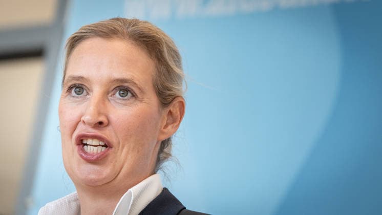 Alice Weidel, AfD-Partei- und Fraktionsvorsitzende;Pressestatement der beiden Parteivorsitzenden und Fraktionsvorsitzenden der AfD vor Beginn der Fraktionssitzung im Deutschen Bundestag, Berlin Berlin Deutschland Bundestag