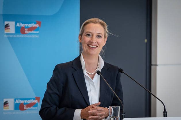 Alice Weidel, AfD-Partei- und Fraktionsvorsitzende;Pressestatement der beiden Parteivorsitzenden und Fraktionsvorsitzenden der AfD vor Beginn der Fraktionssitzung im Deutschen Bundestag, Berlin Berlin Deutschland Bundestag