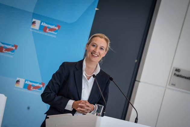 Alice Weidel, AfD-Partei- und Fraktionsvorsitzende;Pressestatement der beiden Parteivorsitzenden und Fraktionsvorsitzenden der AfD vor Beginn der Fraktionssitzung im Deutschen Bundestag, Berlin Berlin Deutschland Bundestag