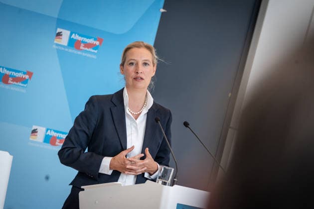 Alice Weidel, AfD-Partei- und Fraktionsvorsitzende;Pressestatement der beiden Parteivorsitzenden und Fraktionsvorsitzenden der AfD vor Beginn der Fraktionssitzung im Deutschen Bundestag, Berlin Berlin Deutschland Bundestag