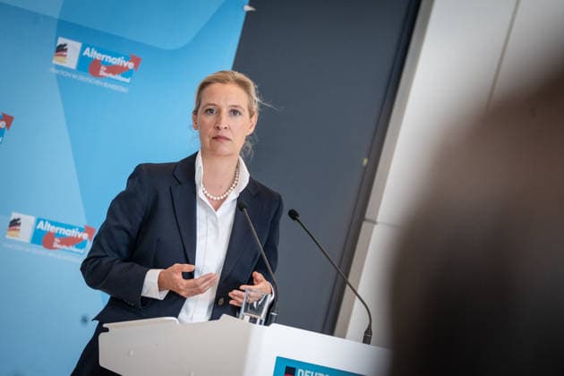 Alice Weidel, AfD-Partei- und Fraktionsvorsitzende;Pressestatement der beiden Parteivorsitzenden und Fraktionsvorsitzenden der AfD vor Beginn der Fraktionssitzung im Deutschen Bundestag, Berlin Berlin Deutschland Bundestag
