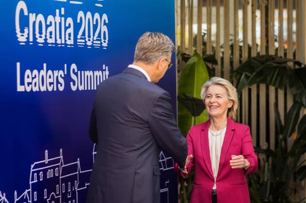 EU MED9 Prime Minister of Croatia Andrej Plenkovic welcomes President of the European Commission Ursula von der Leyen for EU MED9 summit at Split, Croatia on October 7, 2026. ZvonimirxBarisin PIXSELL