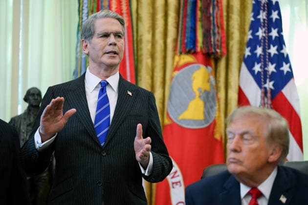 WASHINGTON, DC - OCT. 7: United States Secretary of the Treasury Scott Bessent speaks as US President Donald J Trump listens during an announcement on Trump Accounts in the Oval Office of the White House in Washington, DC, USA, on Wednesday, October 7, 2026. Copyright: xAnnabellexGordon PoolxviaxCNPx MediaPunchx