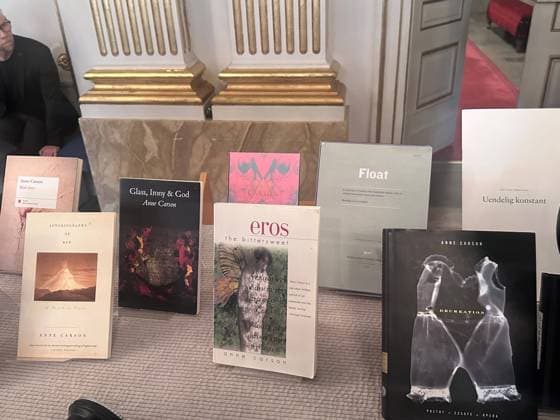 2026 Nobel Prize in Literature awarded to Canadian writer Anne Carson STOCKHOLM, SWEDEN - OCTOBER 08: Books by Canadian writer and poet Anne Carson are displayed during a press conference announcing the winner of the 2026 Nobel Prize in Literature at the Swedish Academy in Stockholm, Sweden, on October 08, 2026. The prize is awarded to 76-year-old Carson for her bold and inventive body of work, which has created new forms for contemporary literature through a playful dialogue with the classical tradition. Atila Altuntas Anadolu Stockholm Sweden. Editorial use only. Please get in touch for any other usage. Copyright: x2026xAnadoluxAtilaxAltuntasx