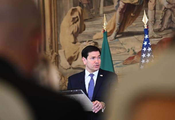 US Secretary of State Marco Rubio visits Portugal LISBON, PORTUGAL - OCTOBER 8: US Secretary of State Marco Rubio and Portuguese Foreign Minister Paulo Rangel (not seen) hold a joint press conference at the Necessidades Palace, home to Portugal s Foreign Ministry, in Lisbon, Portugal, on October 8, 2026. Zed Jameson Anadolu Lisbon Portugal. Editorial use only. Please get in touch for any other usage. Copyright: x2026xAnadoluxZedxJamesonx