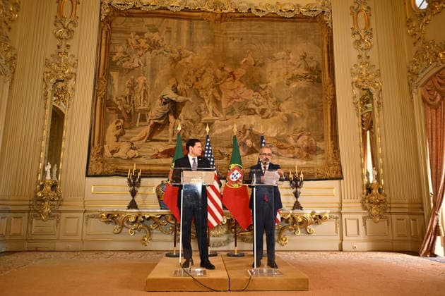 US Secretary of State Marco Rubio visits Portugal LISBON, PORTUGAL - OCTOBER 8: US Secretary of State Marco Rubio (L) and Portuguese Foreign Minister Paulo Rangel (R) hold a joint press conference at the Necessidades Palace, home to Portugal s Foreign Ministry, in Lisbon, Portugal, on October 8, 2026. Zed Jameson Anadolu Lisbon Portugal. Editorial use only. Please get in touch for any other usage. Copyright: x2026xAnadoluxZedxJamesonx