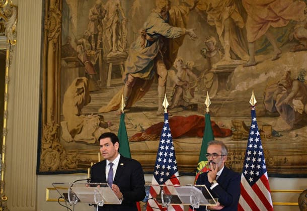 US Secretary of State Marco Rubio visits Portugal LISBON, PORTUGAL - OCTOBER 8: US Secretary of State Marco Rubio (L) and Portuguese Foreign Minister Paulo Rangel (R) hold a joint press conference at the Necessidades Palace, home to Portugal s Foreign Ministry, in Lisbon, Portugal, on October 8, 2026. Zed Jameson Anadolu Lisbon Portugal. Editorial use only. Please get in touch for any other usage. Copyright: x2026xAnadoluxZedxJamesonx