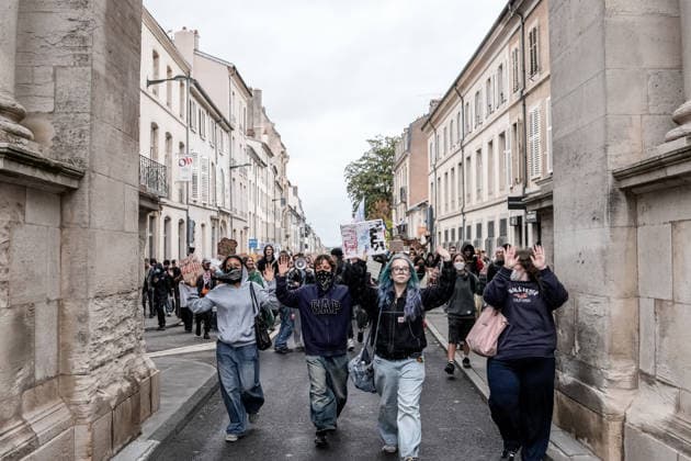 Protest against eduction conditions continues in Nancy NANCY, FRANCE - OCTOBER 8: Students holding placards take to the streets to protest education conditions in Nancy, France, on October 8, 2026. Students are taking part in a nationwide high-school mobilization over school conditions and demands for greater education resources, while security units remain deployed around several locations in the city. Muhammed Said Tako Anadolu Nancy France. Editorial use only. Please get in touch for any other usage. Copyright: x2026xAnadoluxMuhammedxSaidxTakox
