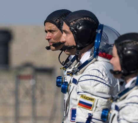 October 8, 2026, Baikonur, Kazakhstan: Baikonur, Kazakhstan. 14 July, 2026. NASA astronaut Anil Menon, left, and Roscosmos cosmonauts Pyotr Dubrov and Anna Kikina arrive at the launch pad to board the Soyuz MS-29 spacecraft at the Baikonur Cosmodrome, July 14, 2026 in Baikonur, Kazakhstan. The trio launched to the International Space Station. Baikonur Kazakhstan - ZUMAp138 20261008_zaa_p138_043 Copyright: xBillxIngalls Nasax