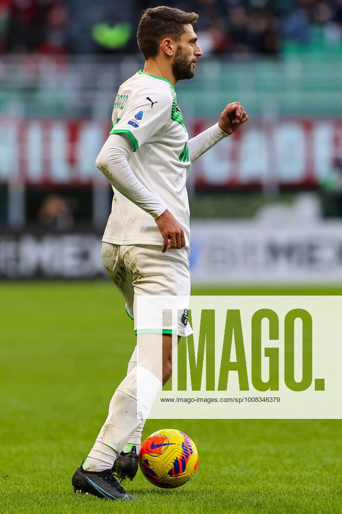 Domenico Berardi of US Sassuolo in action during the Serie A 2021 22 football match between AC Milan and US Sassuolo at Giuseppe Meazza Stadium, Milan, Italy on November 28, 2021 - Milan Stadio San Siro Milan Italy