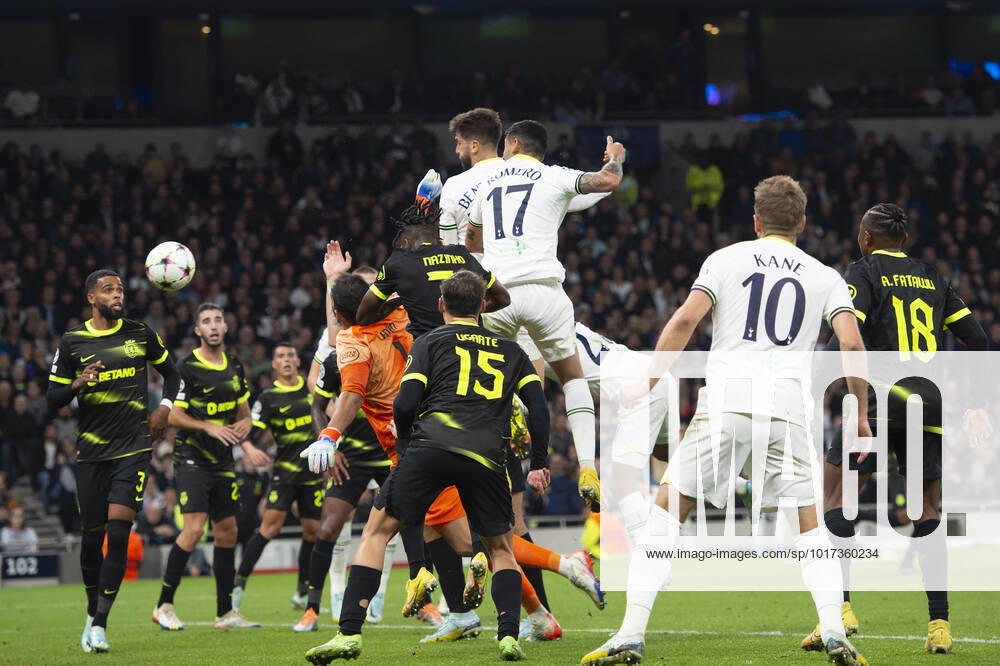Rodrigo Bentancur of Tottenham Hotspur scores the equaliser during the UEFA Champions League match between Tottenham Hotspur and Sporting CP at Tottenham Hotspur Stadium, London, England on 26 October 2022.