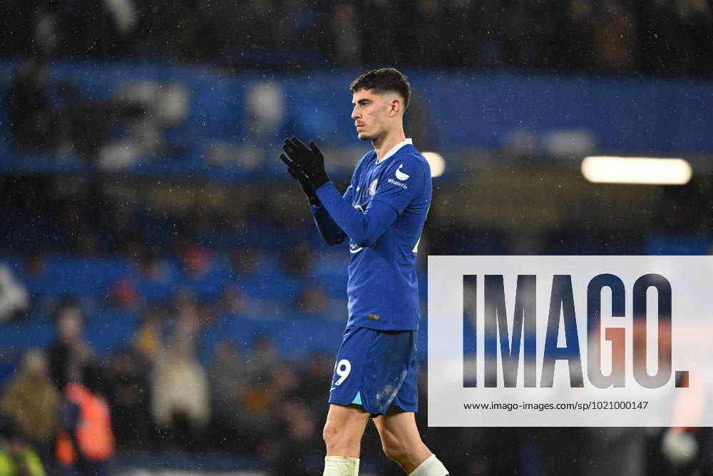 Chelsea v Bournemouth Premier League 27 12 2022. Chelsea midfielder Kai Havertz (29) applauds the fans after the Premier League match between Chelsea and Bournemouth at Stamford Bridge, London, England on 27 December 2022. London Stamford Bridge Greater London England Editorial use only DataCo restrictions apply See www.football-dataco.com ,