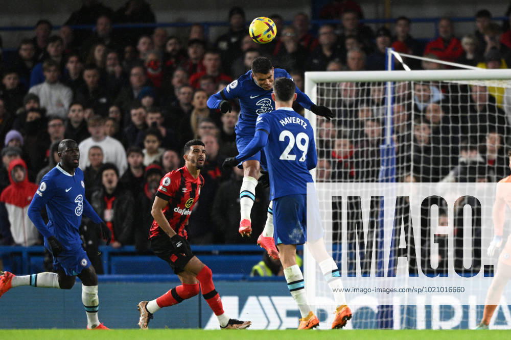 Chelsea v Bournemouth Premier League 27 12 2022. Chelsea defender Thiago Silva (6) heads the ball during the Premier League match between Chelsea and Bournemouth at Stamford Bridge, London, England on 27 December 2022. London Stamford Bridge Greater London England Editorial use only DataCo restrictions apply See www.football-dataco.com ,