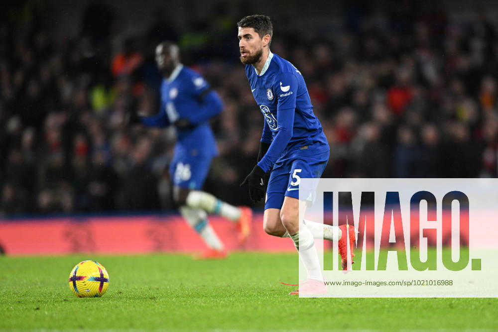 Chelsea v Bournemouth Premier League 27 12 2022. Chelsea midfielder Jorginho (5) runs forward during the Premier League match between Chelsea and Bournemouth at Stamford Bridge, London, England on 27 December 2022. London Stamford Bridge Greater London England Editorial use only DataCo restrictions apply See www.football-dataco.com ,