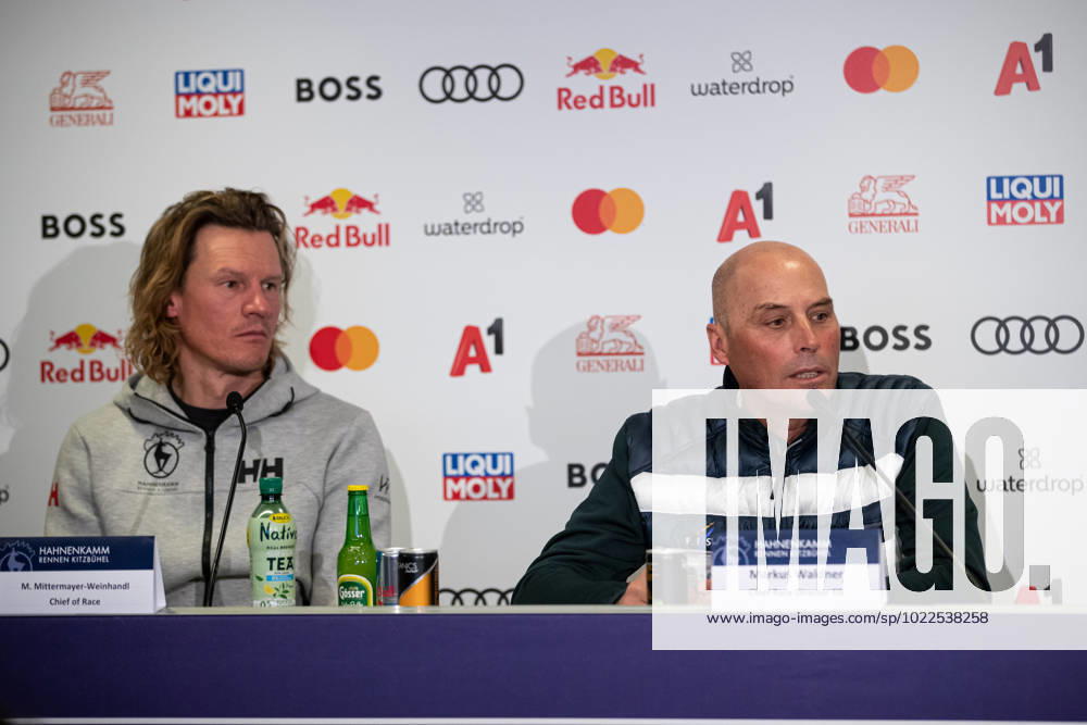 83. Hahnenkamm AUDI FIS Ski World Cup 2023 - 3rd Training Day Mittermayer-Weinhandl the Chief of Hahnenkamm race and Markus Waldner the Chief Race director of FIS speek during the Team Captains meeting before the 3rd training day at on Jan 19, 2023 in Kitzbuhel, Austria. Kitzbühel Austria