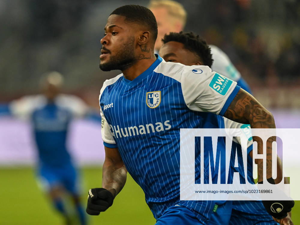Moritz-Broni Kwarteng (1. FC Magdeburg, 08) erzielt das Tor zum 1:0 und laeuft zur Eckfahne. Fortuna Duesseldorf vs. 1. FC Magdeburg, Fussball, 2. Bundesliga, 18. Spieltag, Saison 2022 2023, 27.01.2023 DFB DFL Regulations prohibit any use of Photographs as image sequences and or quasi-video Fortuna Duesseldorf vs. 1. FC Magdeburg, Fussball, 2. Bundesliga, 18. Spieltag, Saison 2022 2023, 27.01.2023 Duesseldorf