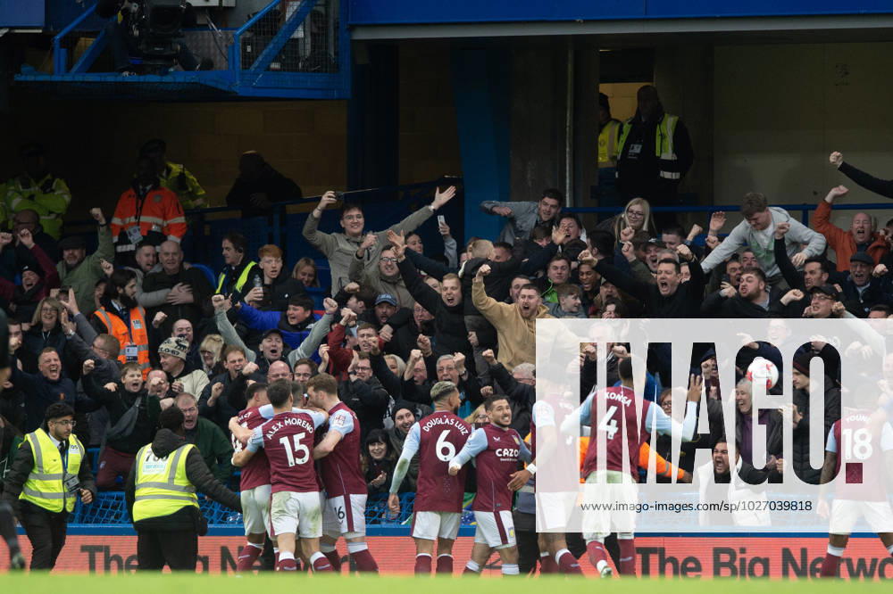 John McGinn of Aston Villa celebrates scoring his goal during the Premier League match between Chelsea and Aston Villa at Stamford Bridge, London, England on 1 April 2023.