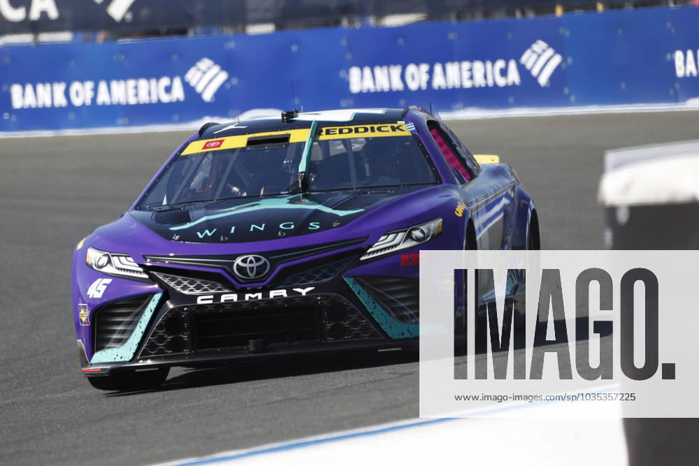 CHARLOTTE, NC - OCTOBER 07: Tyler Reddick ( 45 23XI Racing Jordan Brand Toyota) races into turn 3 during qualifying for the NASCAR, Motorsport, USA Cup Series Playoff Bank of America ROVAL 400 on October 07, 2023 at Charlotte Motor Speedway in Charlotte, NC. (Photo by Jeff Robinson Icon Sportswire) AUTO: OCT 07 NASCAR Cup Series Playoff Bank of America ROVAL 400 Icon2310072761400