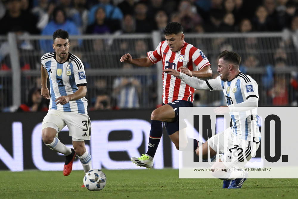 Alexis Mac Allister, Richard Sanchez during the FIFA World Cup, WM, Weltmeisterschaft, Fussball 2026 Qualifier match between Argentina and Paraguay at Estadio Mas Monumental Antonio Vespucio Liberti on October 12, 2023 in Buenos Aires, Arg Argentina v Paraguay : FIFA World Cup 2026 Qualifier match