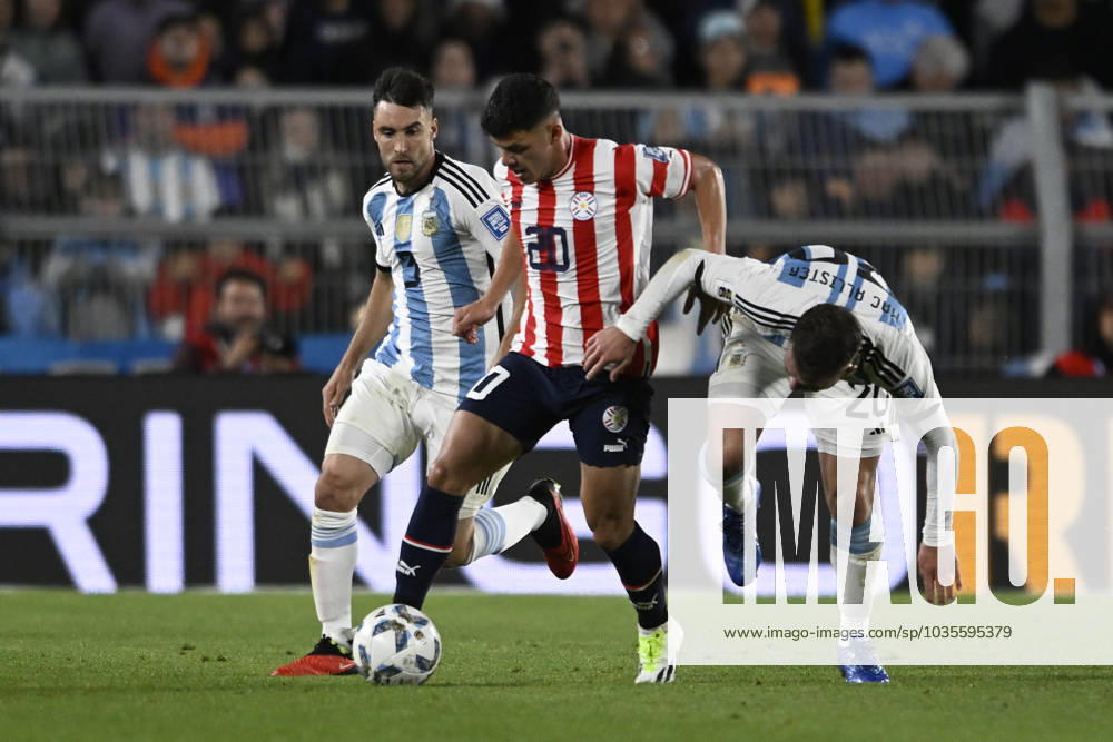 Alexis Mac Allister, Richard Sanchez during the FIFA World Cup, WM, Weltmeisterschaft, Fussball 2026 Qualifier match between Argentina and Paraguay at Estadio Mas Monumental Antonio Vespucio Liberti on October 12, 2023 in Buenos Aires, Arg Argentina v Paraguay : FIFA World Cup 2026 Qualifier match