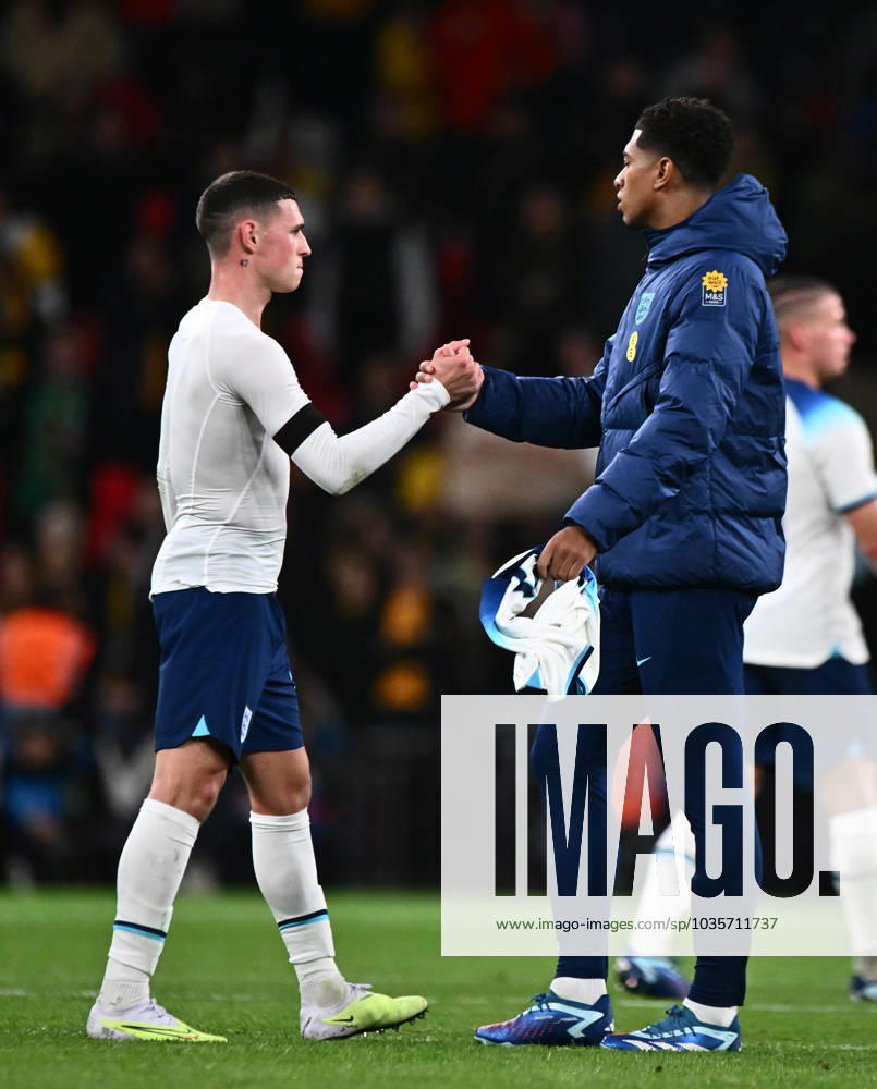 Jude Bellingham, Phil Foden during the International Friendly, Länderspiel, Nationalmannschaft match between England and Australia at Wembley Stadium on October 13, 2023 in London, England. England v Australia - International Friendly