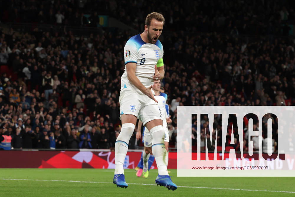 London, England, 17th October 2023. Harry Kane of England celebrates after scoring a first half penalty to level the game at 1-1 during the UEFA European Championship, EM, Europameisterschaft Qualifying match at Wembley Stadium, London. Picture credit should read: Jonathan Moscrop Sportimage . SPI-2650-0103