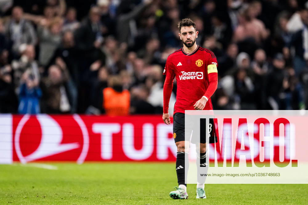Bruno Fernandes of Manchester United, ManU looks dejected after 2-2 during the UEFA Champions League football match between FC Copenhagen and Manchester United on November 8, 2023 in Copenhagen. Photo: Petter Arvidson BILDBYRAN kod PA PA0685 fotboll football soccer fotball champions league fc copenhagen manchester united bbeng depp