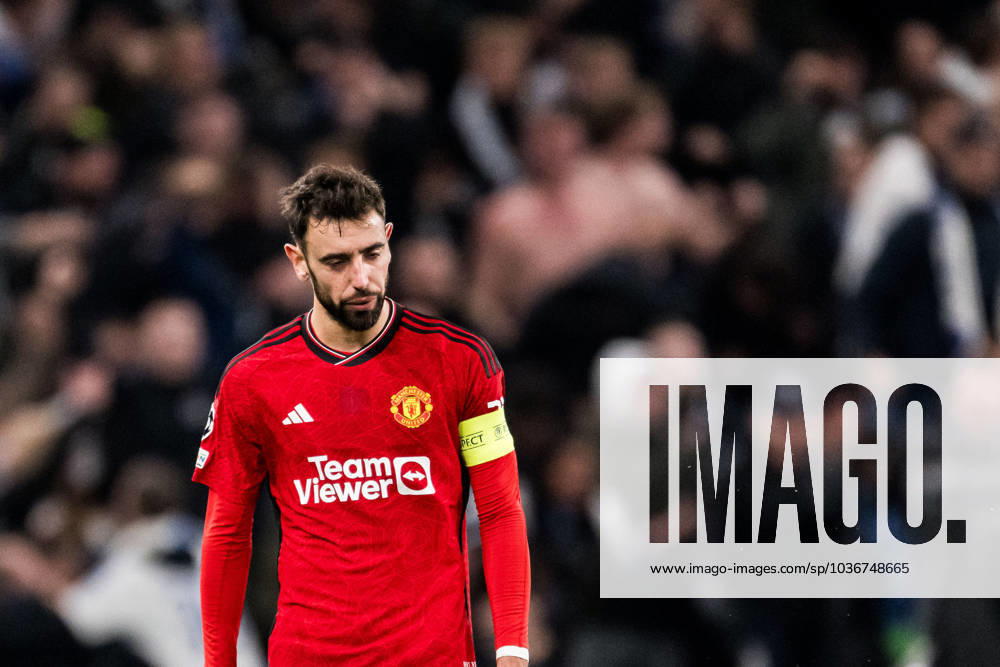 Bruno Fernandes of Manchester United, ManU looks dejected after 2-2 during the UEFA Champions League football match between FC Copenhagen and Manchester United on November 8, 2023 in Copenhagen. Photo: Petter Arvidson BILDBYRAN kod PA PA0685 fotboll football soccer fotball champions league fc copenhagen manchester united bbeng depp