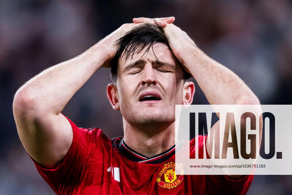 Harry Maguire of Manchester United, ManU looks dejected during the UEFA Champions League football match between FC Copenhagen and Manchester United on November 8, 2023 in Copenhagen. Photo: Petter Arvidson BILDBYRAN kod PA PA0685 fotboll football soccer fotball champions league fc copenhagen manchester united bbeng depp