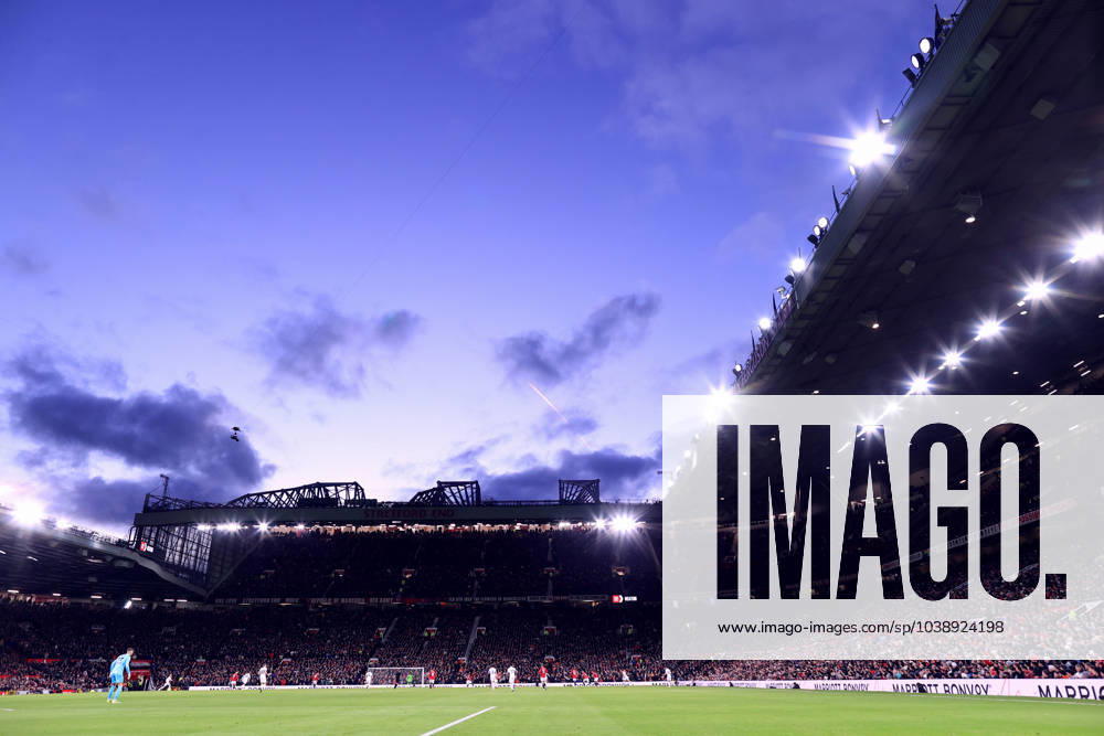 Manchester United, ManU v Tottenham Hotspur 14 January 2024 - Premier League - Manchester United v Tottenham Hotspur - a colourful winter sky at Old Trafford - Photo: Simon Stacpoole Offside. Manchester UK
