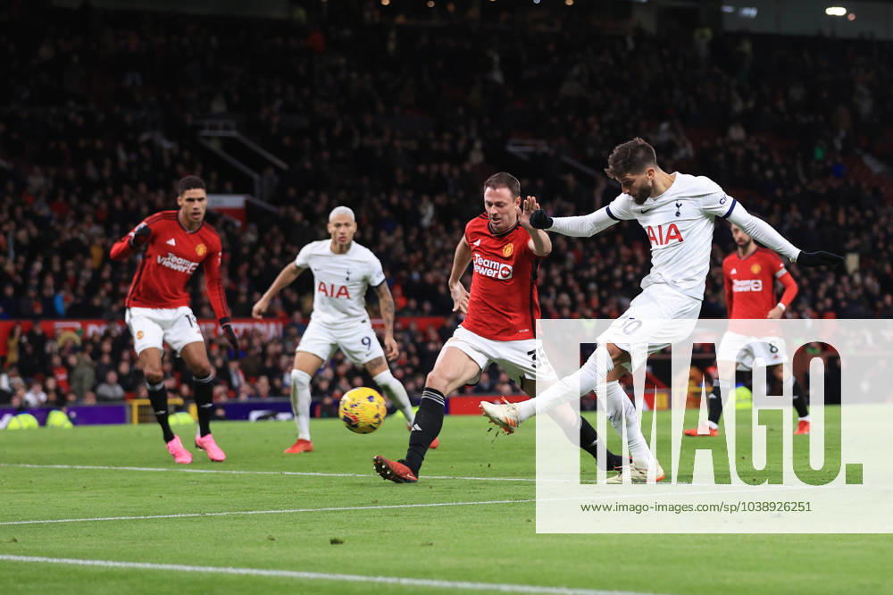 Manchester United, ManU v Tottenham Hotspur 14 January 2024 - Premier League - Manchester United v Tottenham Hotspur - Rodrigo Bentancur of Tottenham Hotspur scoring the second equalising goal for his team (2-2) - Photo: Simon Stacpoole Offside. Manchester UK
