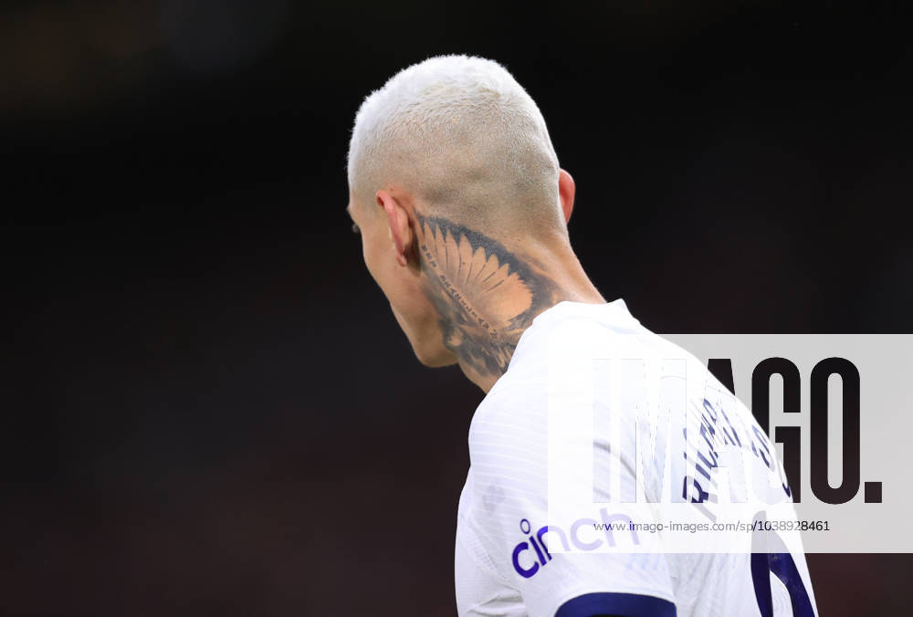 Manchester United, ManU v Tottenham Hotspur 14 January 2024 - Premier League - Manchester United v Tottenham Hotspur - a large tattoo visible on the neck of Richarlison of Tottenham Hotspur - Photo: Simon Stacpoole Offside. Manchester UK