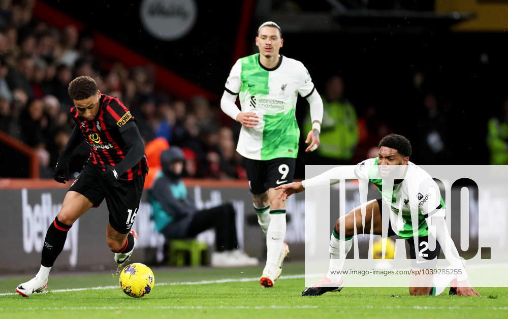 Marcus Tavernier of AFC Bournemouth and Joe Gomez of Liverpool, AFC Bournemouth v Liverpool, Premier League, Football, Vitality Stadium, Bournemouth, UK - 21 Jan 2024