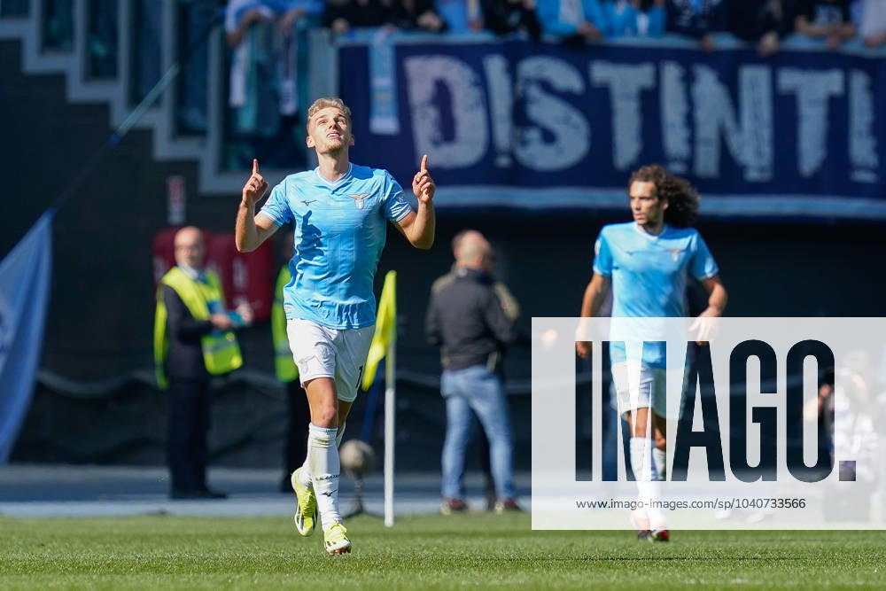 Gustav Isaksen of SS Lazio celebrates after scoring first goal during the Serie A match between SS Lazio and Bologna FC at Stadio Olimpico Rome Italy on 18 February 2024. Rome Stadio Olimpico Rome Italy
