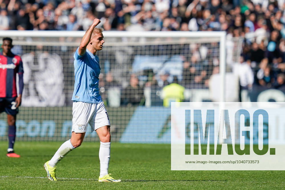 Gustav Isaksen of SS Lazio celebrates after scoring first goal during the Serie A match between SS Lazio and Bologna FC at Stadio Olimpico Rome Italy on 18 February 2024. Rome Stadio Olimpico Rome Italy