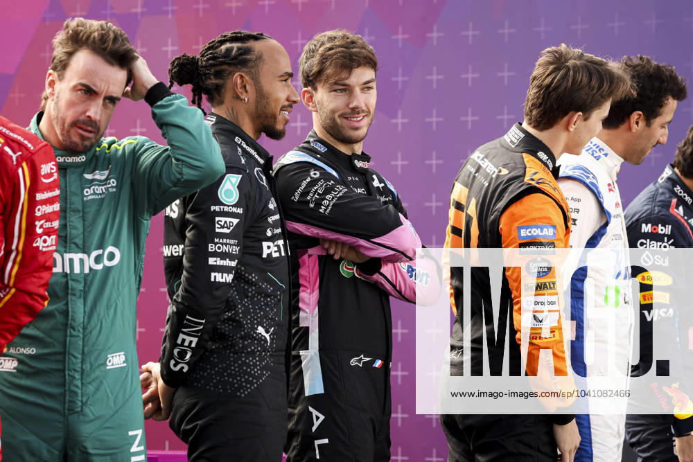 ALONSO Fernando (spa), Aston Martin F1 Team AMR24, HAMILTON Lewis (gbr), Mercedes AMG F1 Team W15, GASLY Pierre (fra), Alpine F1 Team A524, portrait during the Formula 1 Aramco pre-season testing 2024 of the 2024 FIA Formula One World Championship, WM, Weltmeisterschaft from February 21 to 23, 2024 on the Bahrain International Circuit, in Sakhir, Bahrain - Photo Florent Gooden DPPI F1 Pre-season Testing in Bahrain at Bahrain International Circuit on February 22, 2024 in Sakhir, Bahrain. (Photo by HOCH ZWEI) Sakhir Sakhir Bahrain Bahrain