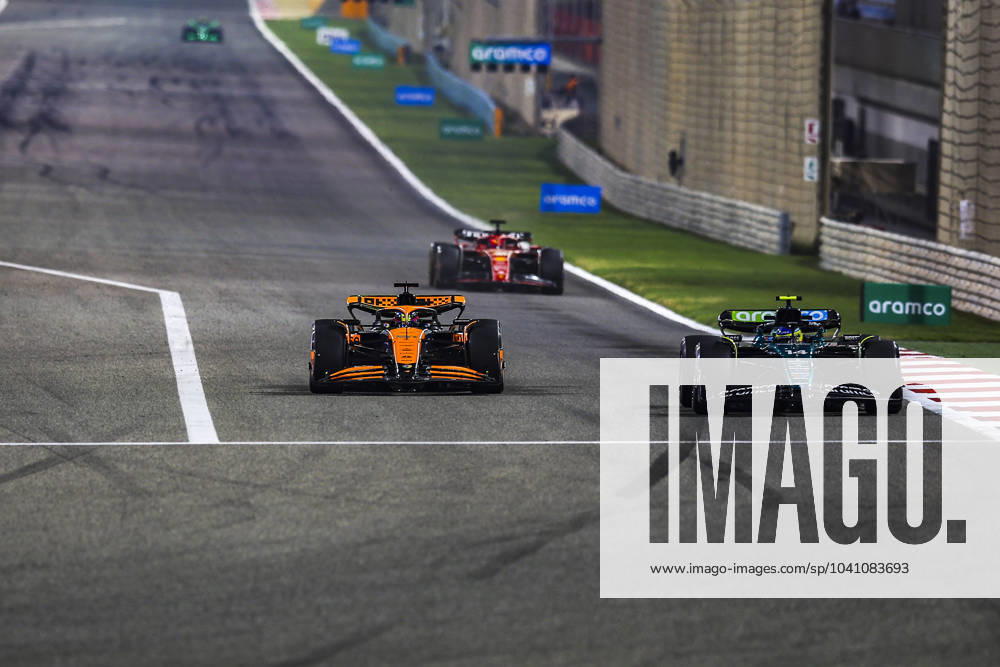 14 ALONSO Fernando (spa), Aston Martin F1 Team AMR24, 81 PIASTRI Oscar (aus), McLaren F1 Team MCL38 and 16 LECLERC Charles (mco), Scuderia Ferrari SF-24, action during the Formula 1 Aramco pre-season testing 2024 of the 2024 FIA Formula One World Championship, WM, Weltmeisterschaft from February 21 to 23, 2024 on the Bahrain International Circuit, in Sakhir, Bahrain - Photo Eric Alonso DPPI F1 Pre-season Testing in Bahrain at Bahrain International Circuit on February 22, 2024 in Sakhir, Bahrain. (Photo by HOCH ZWEI) Sakhir Sakhir Bahrain Bahrain