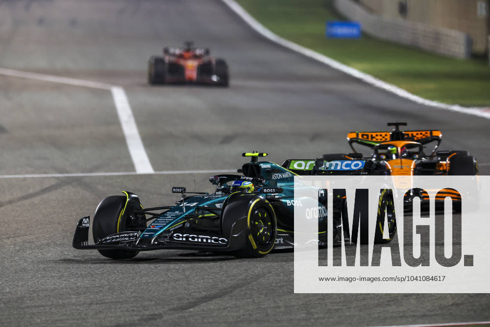 14 ALONSO Fernando (spa), Aston Martin F1 Team AMR24 and 81 PIASTRI Oscar (aus), McLaren F1 Team MCL38, action during the Formula 1 Aramco pre-season testing 2024 of the 2024 FIA Formula One World Championship, WM, Weltmeisterschaft from February 21 to 23, 2024 on the Bahrain International Circuit, in Sakhir, Bahrain - Photo Florent Gooden DPPI F1 Pre-season Testing in Bahrain at Bahrain International Circuit on February 22, 2024 in Sakhir, Bahrain. (Photo by HOCH ZWEI) Sakhir Sakhir Bahrain Bahrain