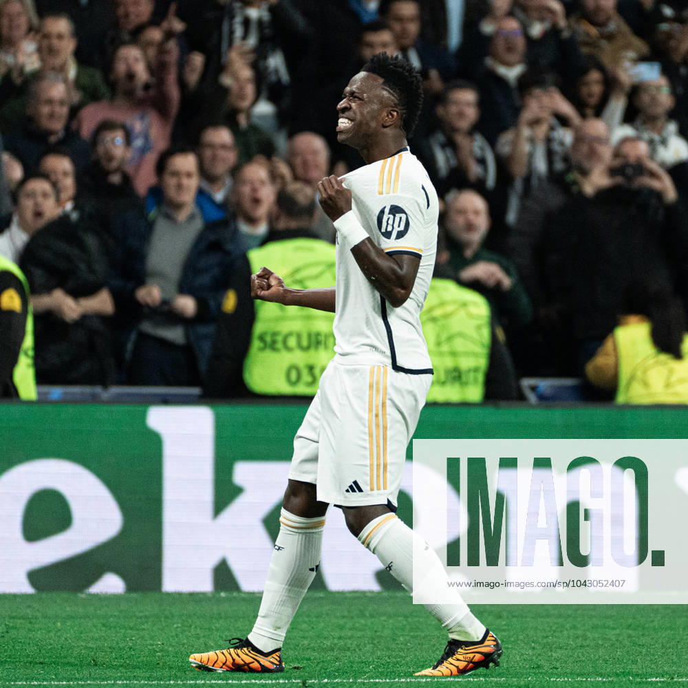 Real Madrid CF v RB Leipzig - Champions League MADRID, SPAIN, MARCH 6: Vinicius Junior of Real Madrid CF celebrating his goal during the 2st leg Champions League round of 16 match between Real Madrid CF and RB Leipzig at Estadio Santiago Bernabeu on March 06, 2024 in Madrid, Spain. Madrid Santiago Bernabeu Madrid Spain