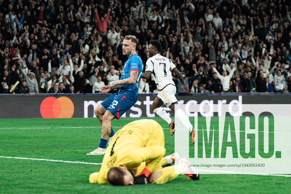 Real Madrid CF v RB Leipzig - Champions League MADRID, SPAIN, MARCH 6: Vinicius Junior of Real Madrid CF celebrating his goal during the 2st leg Champions League round of 16 match between Real Madrid CF and RB Leipzig at Estadio Santiago Bernabeu on March 06, 2024 in Madrid, Spain. Madrid Santiago Bernabeu Madrid Spain